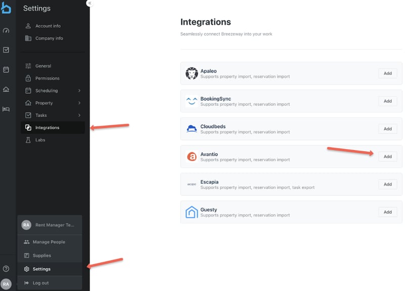 Breezeway integrations within the platform
