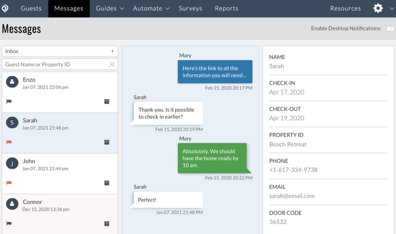 RueBaRue dashboard showing the unified inbox