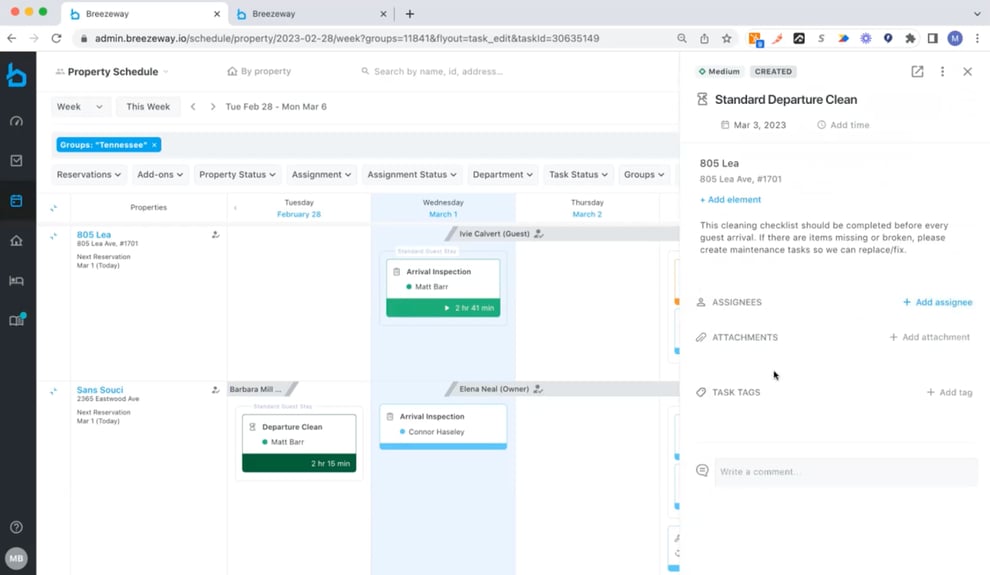 Breezeway ops management platform showing automated task assignment