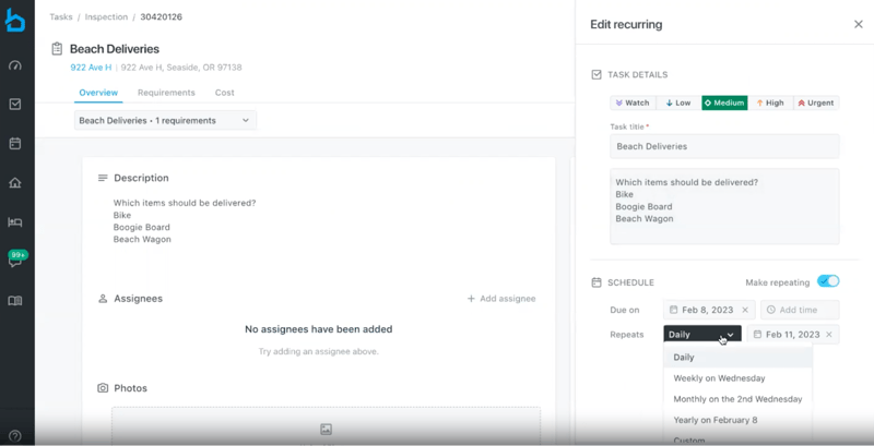 Breezeway platform showing recurring tasks feature