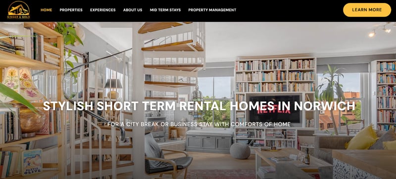Ginger & Gold vacation rentals homepage