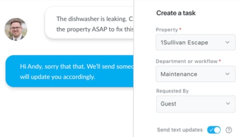 Work order created within the message view