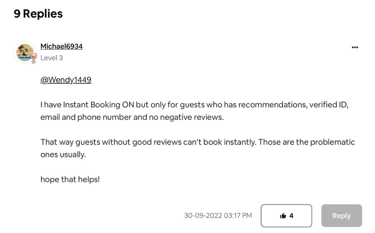  Airbnb Community Center post about Instant Book guest requirements
