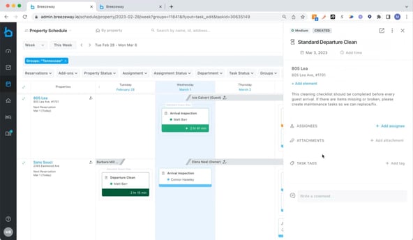 Breezeway dashboard automated property schedule view