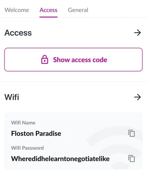 Breezeway’s guidebook providing access and WiFi information to save time