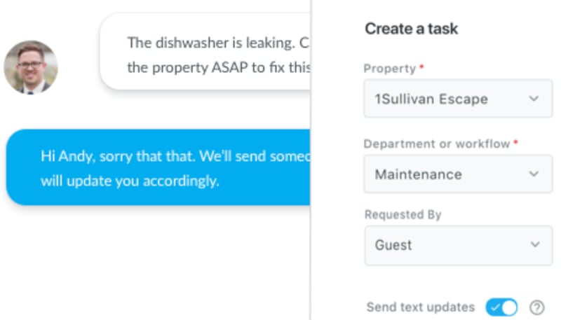 Breezeway’s guest communication and work order creation view