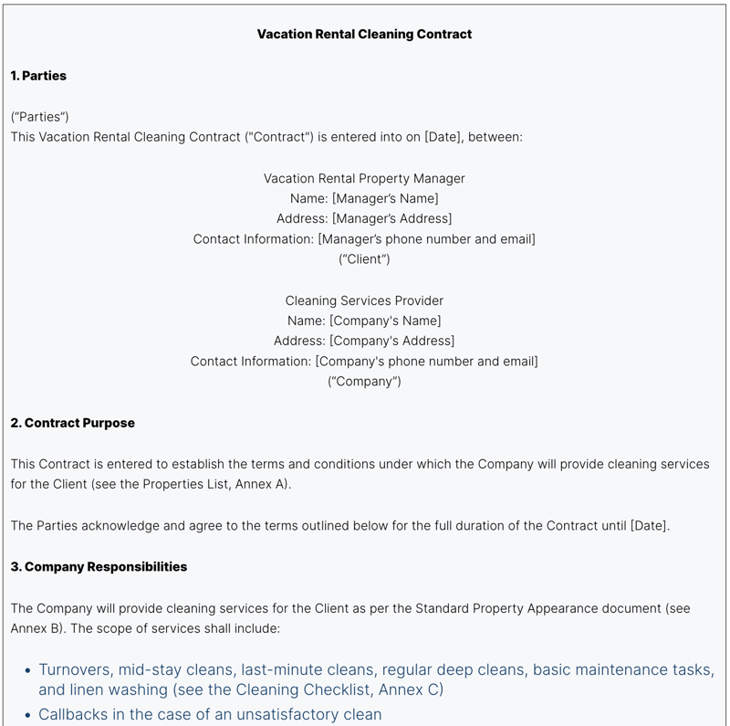 Professional cleaning contract template