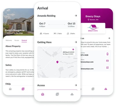 Screenshot of three screens of Breezeway Guide
