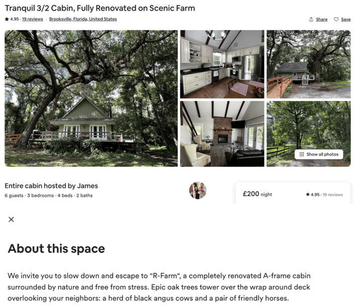 Airbnb listing with stunning photos and effective description.