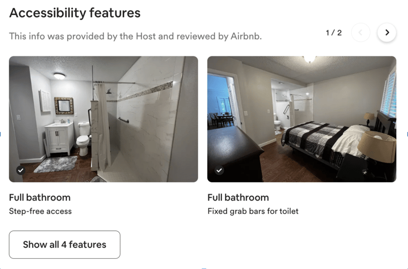 Accessibility features of an Airbnb property listing.