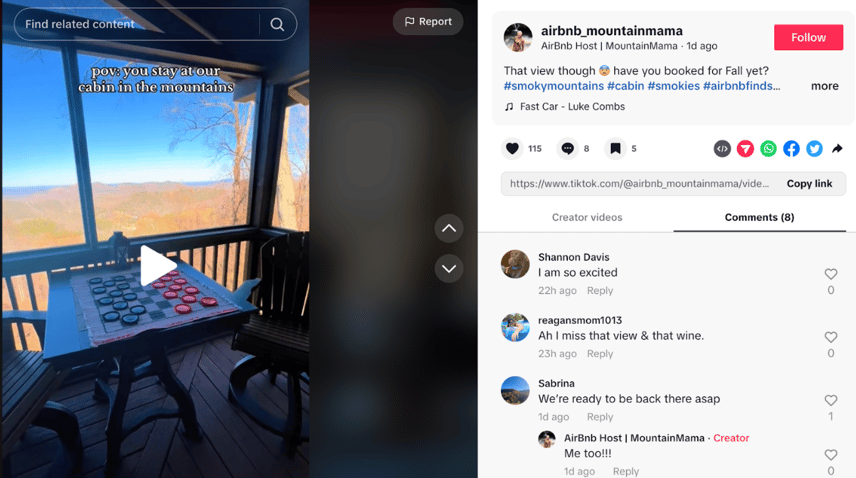 TikTok post by popular vacation rental host.