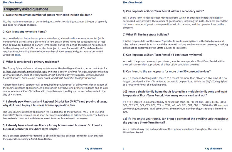 City of Nanaimo’s short-term rental guidelines