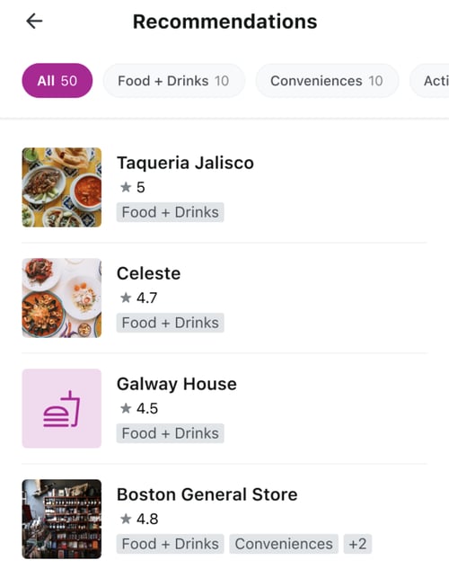 Breezeway digital guidebook, showing recommendations feature