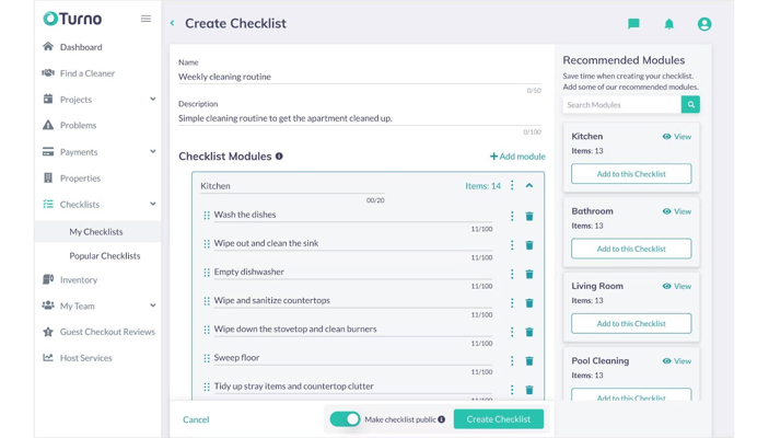 Turno cleaning checklist